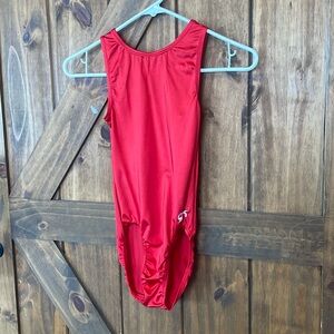 RED GK Elite scoop back, nylon/spandex, tank leotard. Size AS.